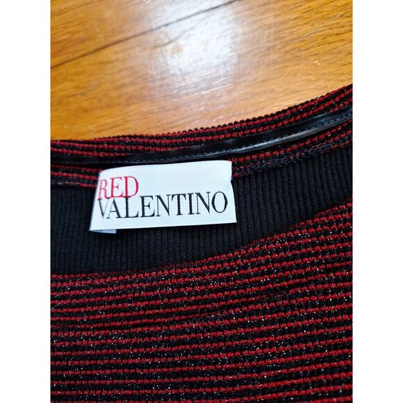 Red Valentino Point d'Esprit Lurex Knit Polka Dot Stripe Dress Women Size Medium - Picture 9 of 15